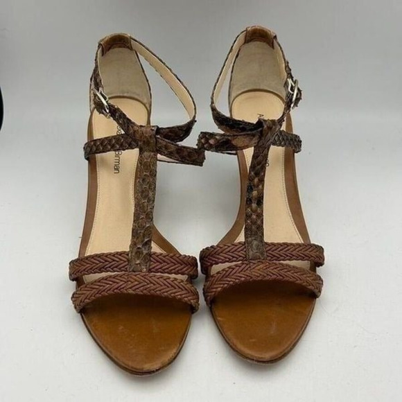 Alexandre Birman Womens Size 5 1/2 or 5.5 Cork Wedge Heels Brown Python T-Strap - Picture 5 of 12